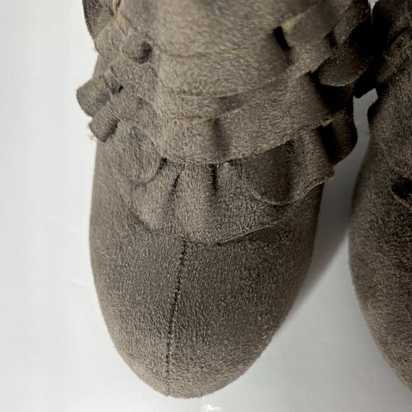 Madden Girl Raleigh Taupe Faux Suede Ruffle Round Platform Toe Booties Sz 8 - Picture 4 of 14